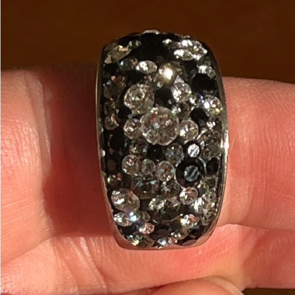 Bronze Milor Italy Size 9 Elegant Black and Silver Crystal Ring